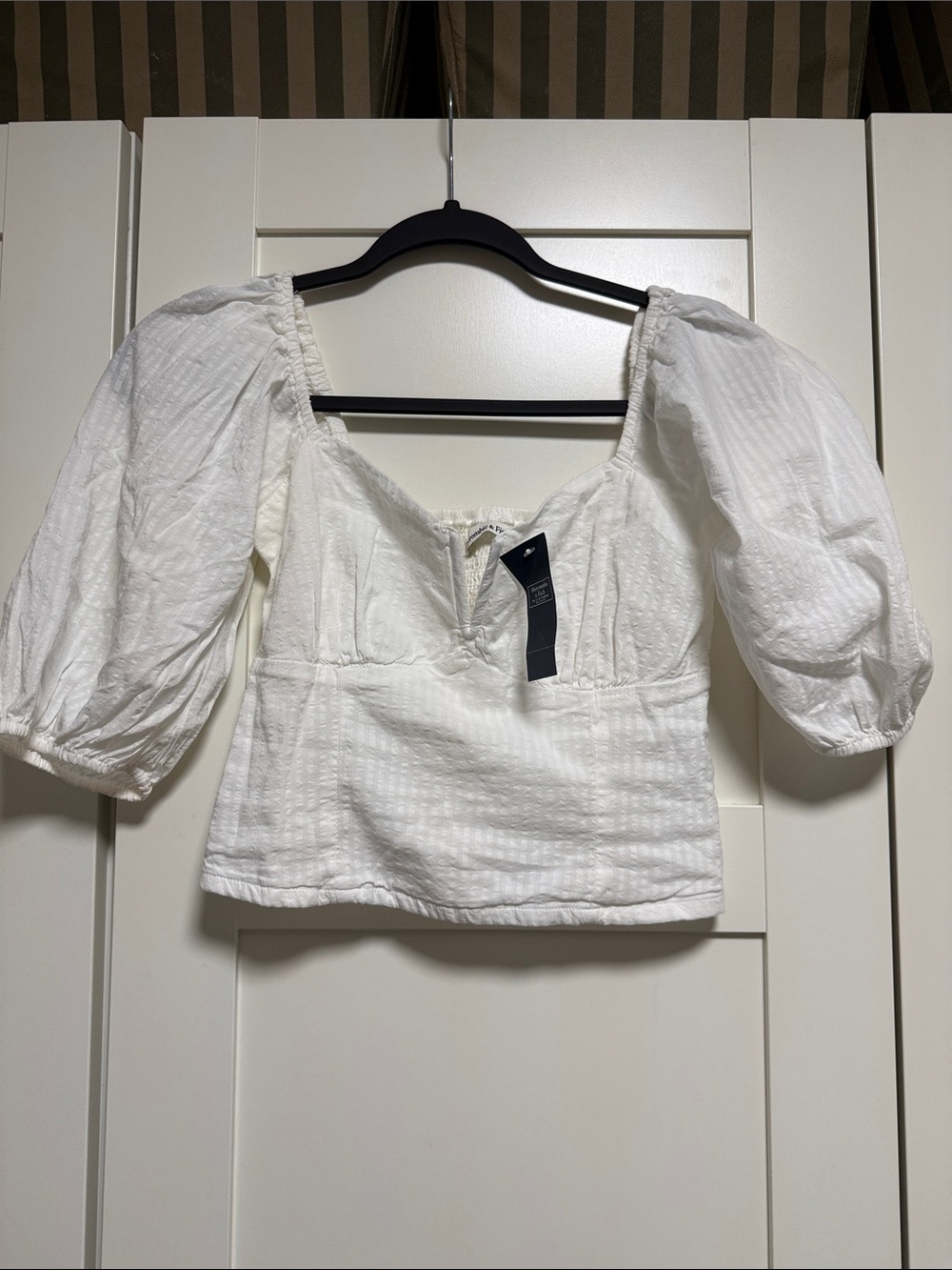Abercrombie & Fitch White Puff-Sleeve Square Neck Blouse